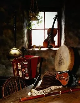 Accordions Collection: Traditional Musical Instruments, In Old Cottage, Ireland