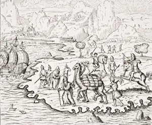 Transport Of Merchandise On The Backs Of Camels. 19Th Century Reproduction Of Woodcut In La Cosmographie Universelle By Transport Of Merchandise On The Backs Of Camels. 19Th Century Reproduction Of Woodcut In La Cosmographie Universelle By