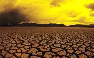 USA, California, Cracked mud in dry lake bed in warm afternoon lighting; El Mirage USA, California, Cracked mud in dry lake bed in warm afternoon lighting; El Mirage