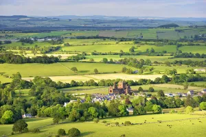 View of Ruin of Sweetheart Abbey and Farmland, Dumfries and Galloway, Scotland View of Ruin of Sweetheart Abbey and Farmland, Dumfries and Galloway, Scotland