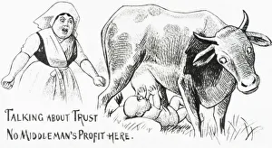 Vintage Illustration Of Baby Sucking Utters From Cow And Angry Mother From 19th Century Vintage Illustration Of Baby Sucking Utters From Cow And Angry Mother From 19th Century