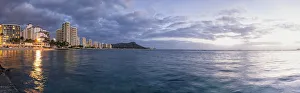 Waikiki Beach Basking In The Last Moments Of A Days Sunlight; Honolulu, Oahu, Hawaii, United States Of America Waikiki Beach Basking In The Last Moments Of A Days Sunlight; Honolulu, Oahu, Hawaii, United States Of America