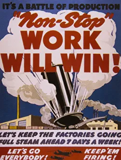 War Propaganda for factory work, World War 2, circa 1942 War Propaganda for factory work, World War 2, circa 1942