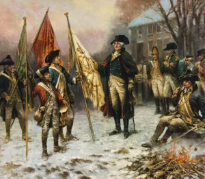 Washington inspecting the captured colours after the battle of Trenton during the American Revolutionary War Washington inspecting the captured colours after the battle of Trenton during the American Revolutionary War