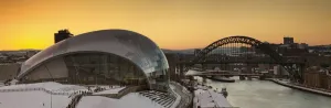 Waterfront Of Winking Eye Bridge In Winter; Newcastle, England Waterfront Of Winking Eye Bridge In Winter; Newcastle, England