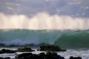 Wave Crashes On Rocky Shoreline, Mist On Wave B1445 Wave Crashes On Rocky Shoreline, Mist On Wave B1445