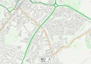 B - Birmingham Prints: Bromsgrove B60 2 Postcode Sector Print Map