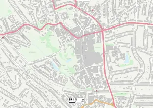 BR - Bromley Prints: Bromley BR1 1 Postcode Sector Print Map