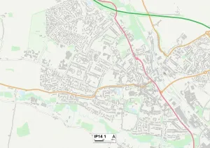 Mid Suffolk IP14 1 Postcode Sector Print Map