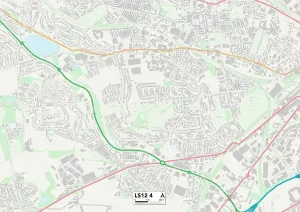 LS - Leeds Prints: Leeds LS12 4 Postcode Sector Print Map