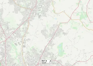 OL - Oldham Prints: Oldham OL1 4 Postcode Sector Print Map