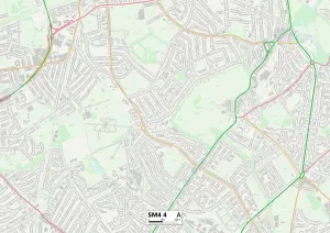 SM - Sutton Prints: Merton SM4 4 Postcode Sector Print Map