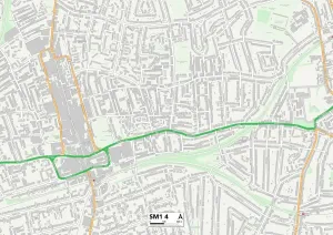 SM - Sutton Prints: Sutton SM1 4 Print Postcode Sector Map
