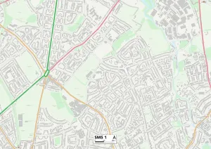 SM - Sutton Prints: Sutton SM5 1 Postcode Sector Print Map