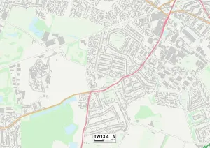 TW - Twickenham Prints: TW13 4 Postcode Sector Print Map of Hounslow