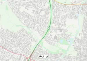 Hillingdon UB4 9 Postcode Sector Print Map