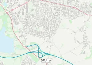 Lichfield WS7 4 Postcode Sector Map Print