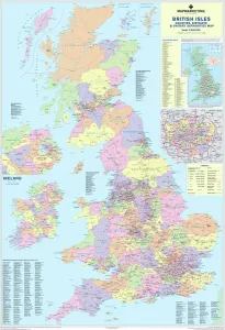 British Isles Counties, Districts and Unitary Authorities Print Map