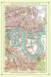1908 Colour Print of The Isle of Dogs and Greenwich