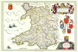 Print of Old Map of Wales 1648 by Johan Blaeu