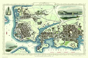 Old Map of Plymouth Devonport and Stonehouse 1851 by John Tallis Old Map of Plymouth Devonport and Stonehouse 1851 by John Tallis