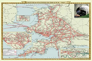 Old Map of the Routes and Stations of the Great Western Railway 1927 Old Map of the Routes and Stations of the Great Western Railway 1927