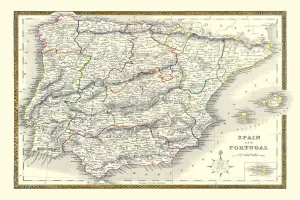Old Map of Spain and Portugal 1852 by Henry George Collins Old Map of Spain and Portugal 1852 by Henry George Collins