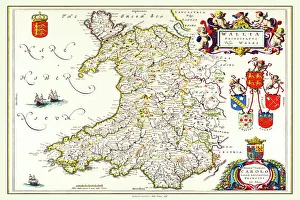Old Map of Wales 1648 by Johan Blaeu from the Atlas Novus Old Map of Wales 1648 by Johan Blaeu from the Atlas Novus