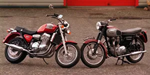 1967 Triumph Thunderbird motor cycle with modern equivalent, June 1997 1967 Triumph Thunderbird motor cycle with modern equivalent, June 1997
