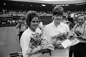 Images Dated 2nd July 1971: 1971 Wimbledon Ladies Singles Final. Champion Evonne Goolagong with Margaret Court