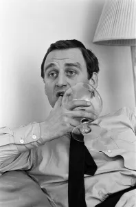 Actor John Thaw relaxing at home in London with a brandy. 30th March 1966 Actor John Thaw relaxing at home in London with a brandy. 30th March 1966