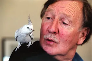 Actor Leslie Phillips with his co star Chazz the cockatiel, at the Theatre Royal Actor Leslie Phillips with his co star Chazz the cockatiel, at the Theatre Royal