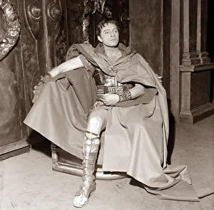 Actor Richard Burton on stage in costume as Coriolanus. Rehearsal at the Old Vic Actor Richard Burton on stage in costume as Coriolanus. Rehearsal at the Old Vic