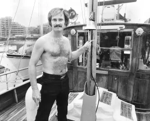 Actor Tony Adams who appeared in Crossroads on board his boat October 1978 Actor Tony Adams who appeared in Crossroads on board his boat October 1978