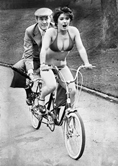 Actress (and former Doctor Who companion) Deborah Watling on a bike in Aberdeen with co Actress (and former Doctor Who companion) Deborah Watling on a bike in Aberdeen with co