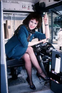 Actress Anita Dobson launches new London sight-seeing bus June 1986 Actress Anita Dobson launches new London sight-seeing bus June 1986