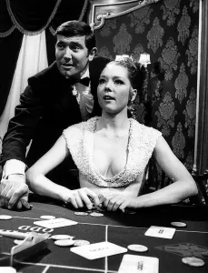 Actress Diana Rigg with George Lazenby as James Bond 007 in a scene from the film On Her Actress Diana Rigg with George Lazenby as James Bond 007 in a scene from the film On Her