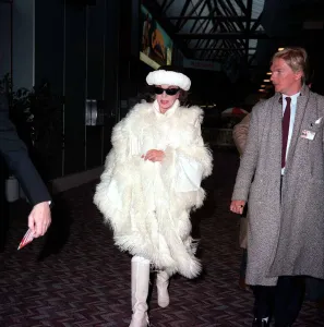Actress Joan Collins arriving at Lodon Airport February 1987 Actress Joan Collins arriving at Lodon Airport February 1987