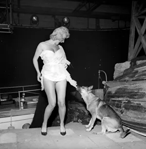 Actress Liz Fraser seen here having a little trouble with one of her co-stars on set at Actress Liz Fraser seen here having a little trouble with one of her co-stars on set at