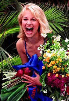 Actress Miranda Burrows at Chelsea flower show May 1997 holding boquet of flowers Actress Miranda Burrows at Chelsea flower show May 1997 holding boquet of flowers