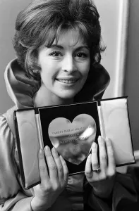 Actress Nanette Newman with her award for Variety Club of Great Britain film actress of Actress Nanette Newman with her award for Variety Club of Great Britain film actress of