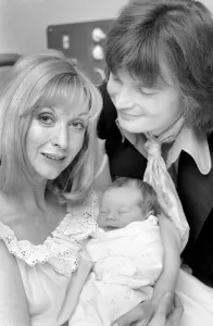 Actress: Nyree Dawn Porter with husband and baby. January 1975 Actress: Nyree Dawn Porter with husband and baby. January 1975