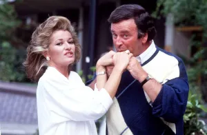Actress Stephanie Beacham and Terry Wogan the TV Presenter June 1986 Actress Stephanie Beacham and Terry Wogan the TV Presenter June 1986