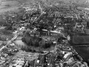 Aerial view of Lichfield Cathedral. 20th April 1988 Aerial view of Lichfield Cathedral. 20th April 1988
