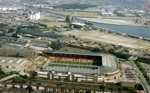 Aerial view of Old Trafford Stadium, home of Manchester United. 16th July 1992 Aerial view of Old Trafford Stadium, home of Manchester United. 16th July 1992