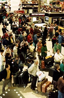Air Passengers at Heathrow airport amid flight delays April 1996 Air Passengers at Heathrow airport amid flight delays April 1996