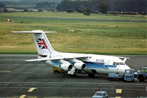 An Air UK British Aerospace 146 (BAe 146) airliner at Newcastle Airport An Air UK British Aerospace 146 (BAe 146) airliner at Newcastle Airport