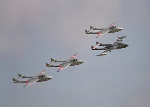 Aircraft de Havilland Vampire and Venom August 1993, flying in formation at Aircraft de Havilland Vampire and Venom August 1993, flying in formation at