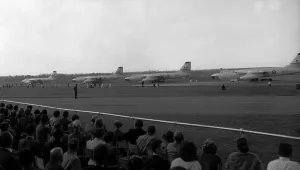 Aircraft Vickers Valliant B1 Bomber Sept 1960 line up for take off at the SBAC Aircraft Vickers Valliant B1 Bomber Sept 1960 line up for take off at the SBAC