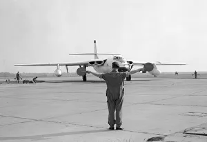 Aircraft Vickers Valliant B1 bomber taxies in after arrival at RAF Marham in Norfolk Aircraft Vickers Valliant B1 bomber taxies in after arrival at RAF Marham in Norfolk
